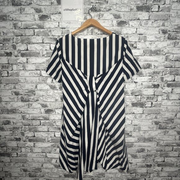EUC COS Twist Back White and Navy Vertical Striped Dress Size 12 - Picture 7 of 16